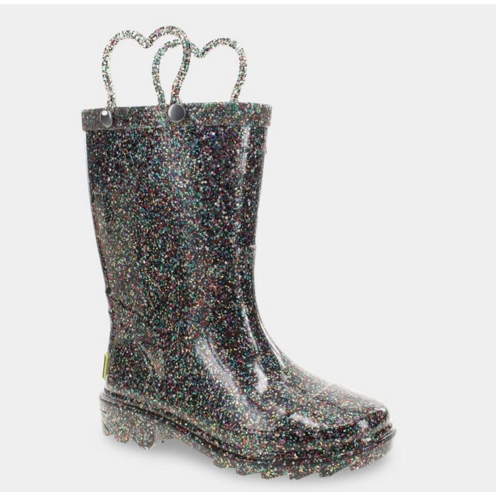 Western Chief Girls Glitter Rubber Pull On Sparkle Rain Boots 8 NEW‎ Light Up